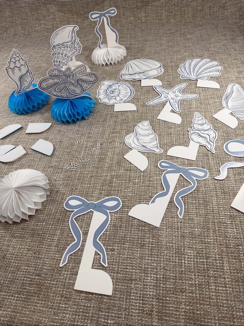 Sea Shell Blue White Table Decorations for Home Party Supplies blue shells bows